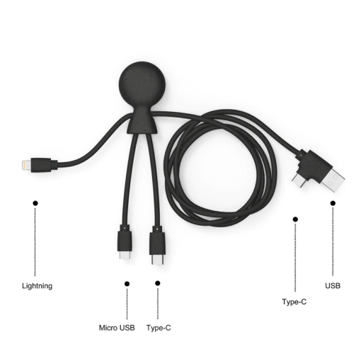 Mr bio Long - Câble multi-connecteurs double entrée - Noir - Ecolo - Xoopar