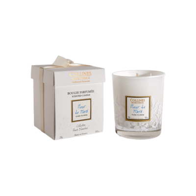 Bougie parfumée 250gr senteur Fleur de Tiaré, de Collines de Provence - Gamme Fleurs blanches