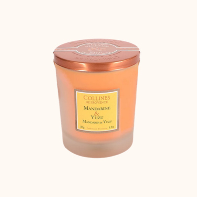 Bougie parfumée 180gr, senteur Mandarine et yuzu, de Collines de Provence - Gamme Duos parfumés
