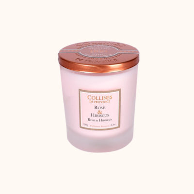 Bougie parfumée 180gr, senteur Rose et hibiscus, de Collines de Provence - Gamme Duos parfumés