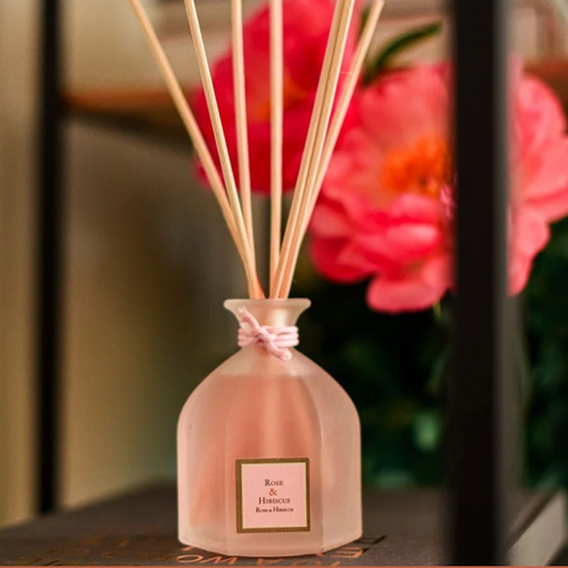 Bouquet parfumé 100ml, senteur "Rose et Hibiscus", de Collines de Provence - Gamme "Duo parfumé"