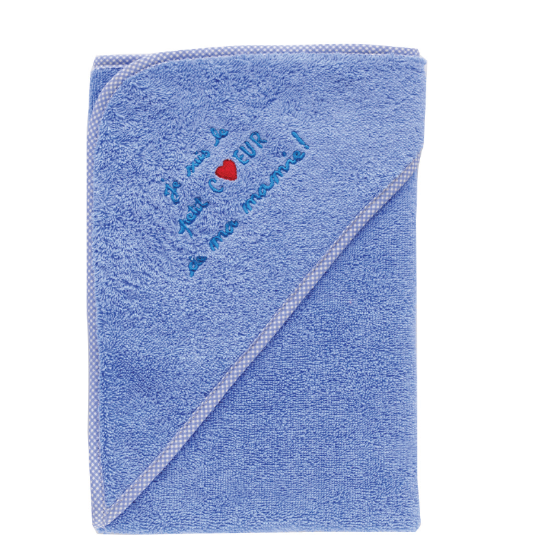Cape de bain - Je suis le petit coeur de ma mamie - Bleu - Coton Blanc