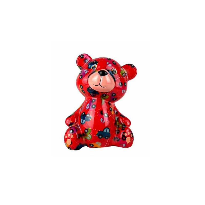 Tirelire - Toto l'ours - Taille Standard 15 x 12 x 9 cm - Rouge - Pomme Pidou