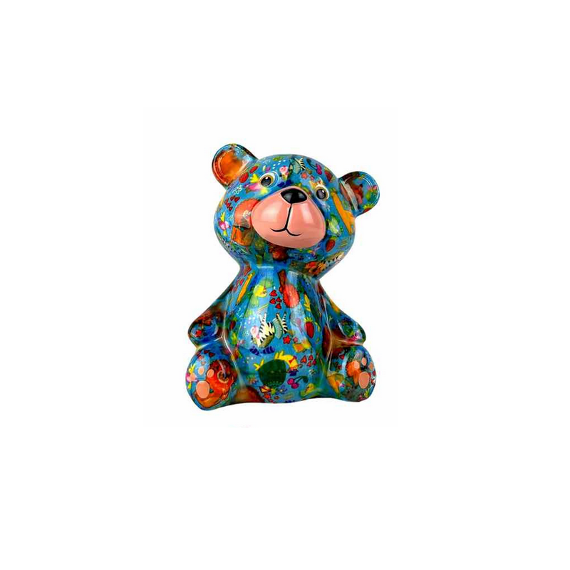 Tirelire - Toto l'ours - Taille Standard 15 x 12 x 9 cm - Bleu - Pomme Pidou