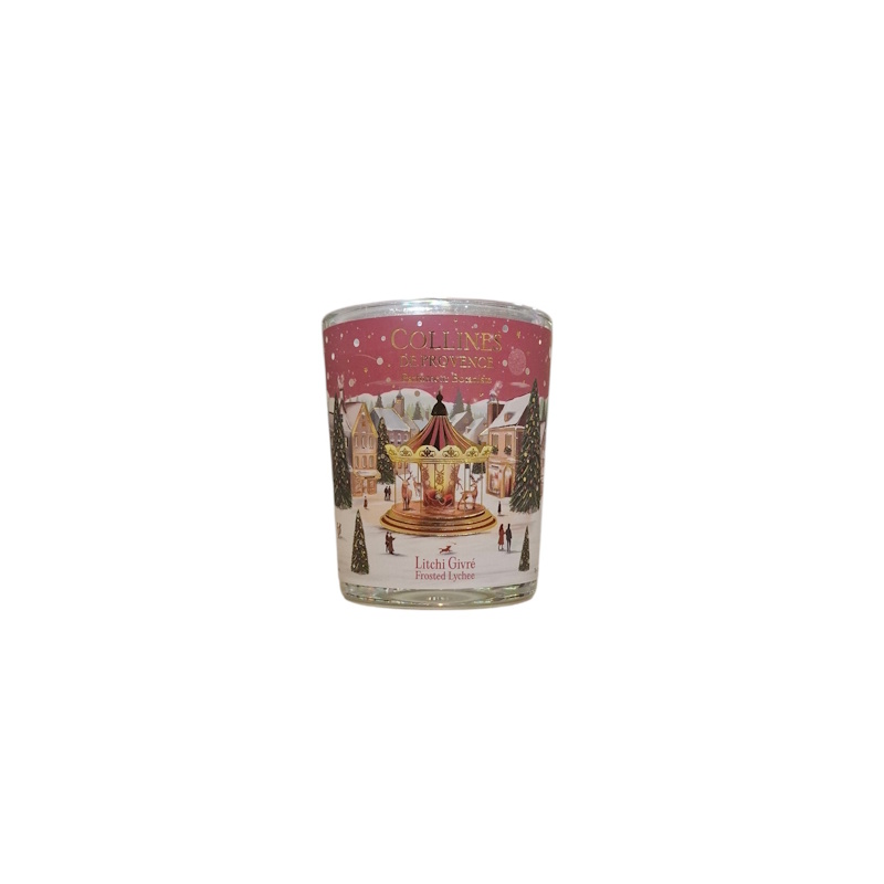 Bougie parfumée scintillante de Noël, 75gr, senteur "Litchi givré", de Collines de Provence