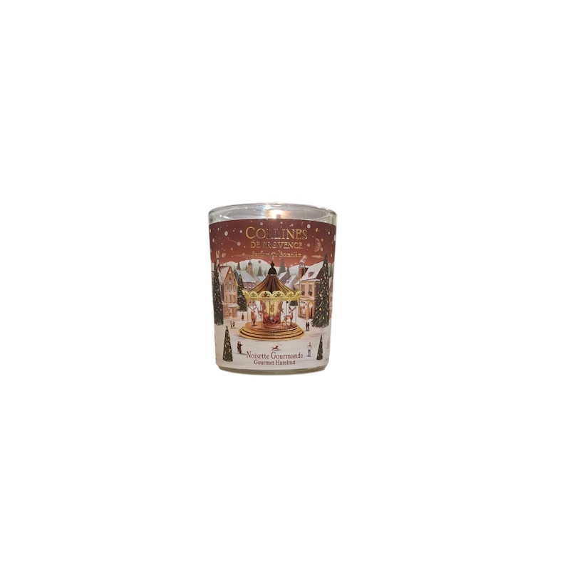 Bougie parfumée scintillante de Noël, 75gr, senteur "Noisette gourmande", de Collines de Provence