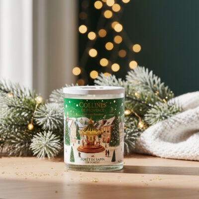 Bougie scintillante de Noël, 180gr, senteur "Forêt de sapin", de Collines de Provence