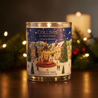 Bougie parfumée scintillante de Noël, 75gr, senteur "Fleur de Noël", de Collines de Provence