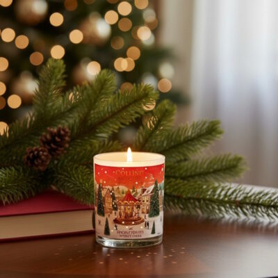 Bougie parfumée scintillante de Noël, 75gr, senteur "Epices étoilées", de Collines de Provence