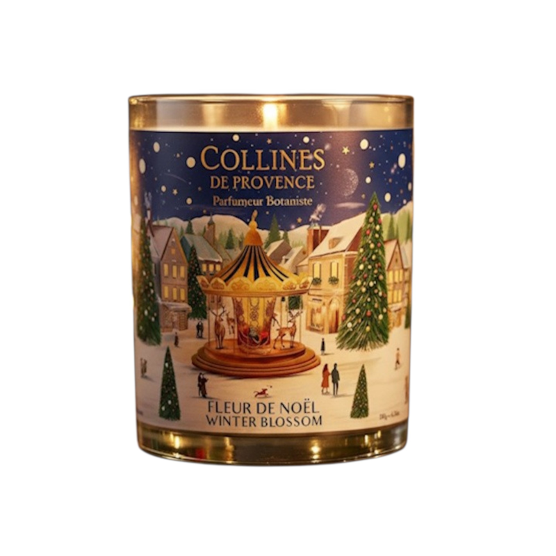Bougie scintillante de Noël, 180gr, senteur "Fleur de Noël", de Collines de Provence