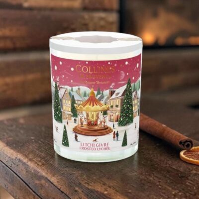 Bougie scintillante de Noël, 180gr, senteur "Litchi givré", de Collines de Provence