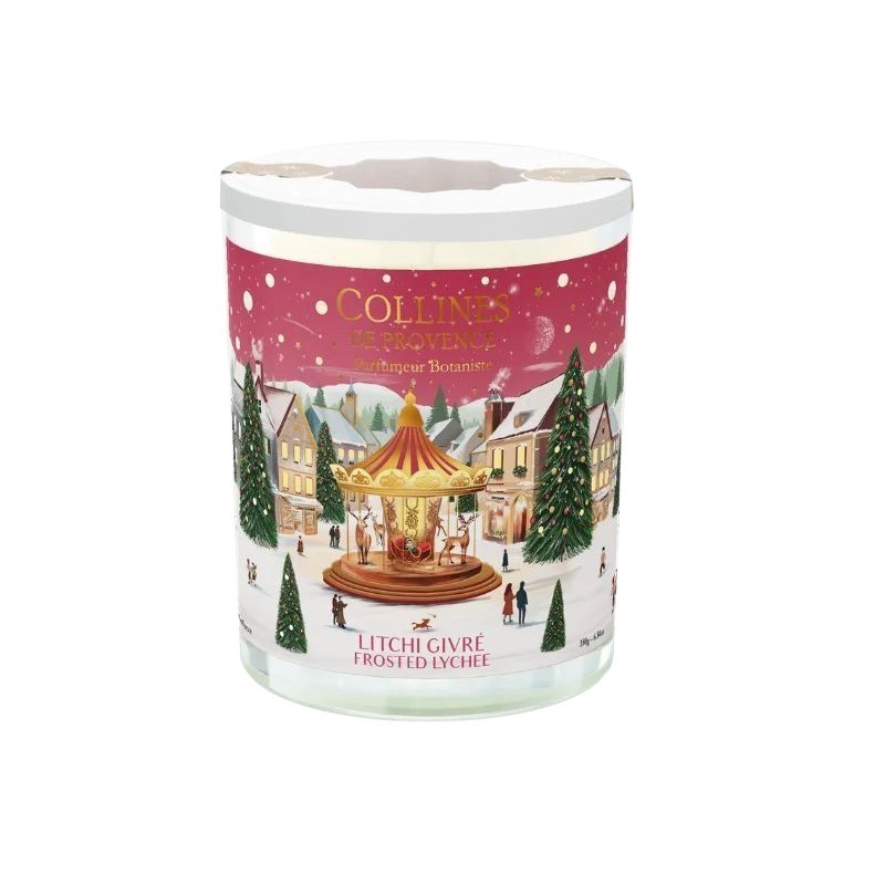 Bougie scintillante de Noël, 180gr, senteur "Litchi givré", de Collines de Provence