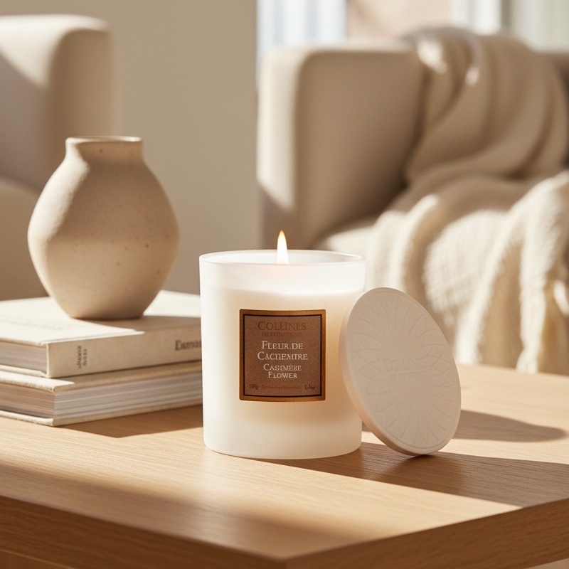 Bougie parfumée 180gr, senteur Fleur de Cachemire, de Collines de Provence - Gamme Les naturelles