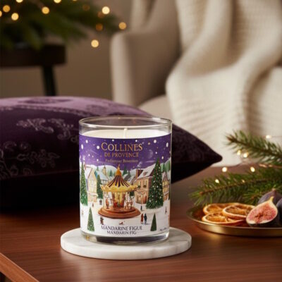 Bougie parfumée scintillante de Noël, 75 gr, senteur "Mandarine Figue", de Collines de Provence