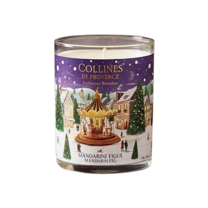 bougie parfumée scintillante de noël 75gr mandarine figue collines de provence