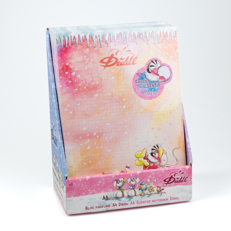 Diddl - Bloc notes parfumé - Format A4 - Senteur Orange douce - Diddl et ses amis - Collection Hiver